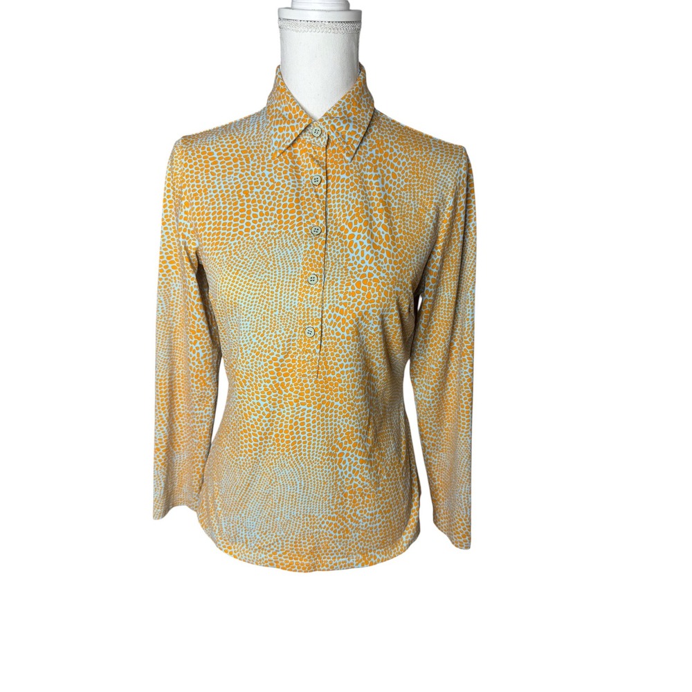 J.McLaughlin Womens Small Orange Blue Pebble Print Catalina Cloth Polo Shirt
